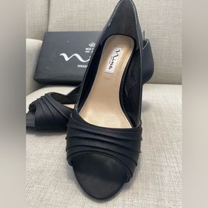 Nina Black Low Heel Open Toe Stiletto